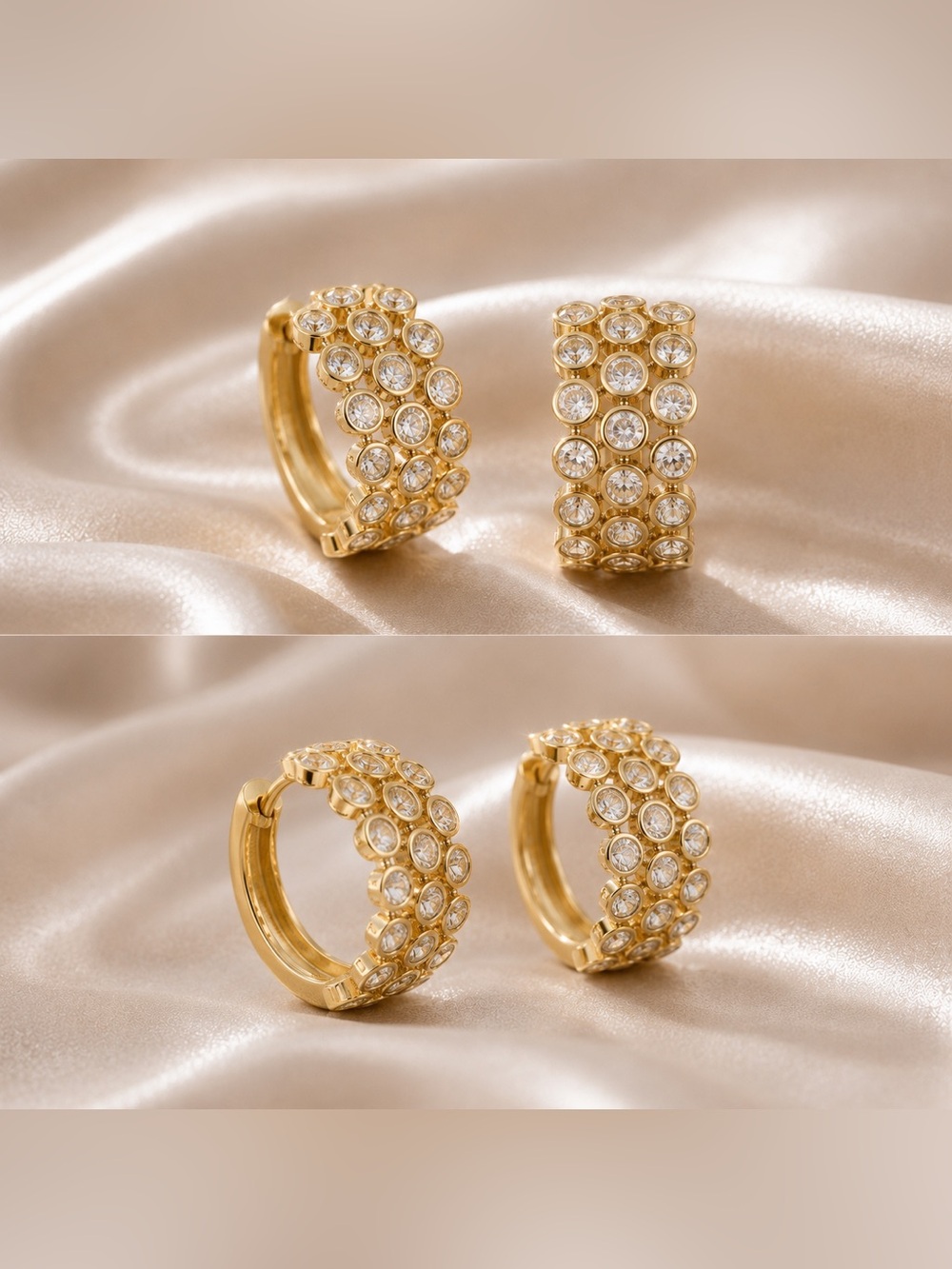 Beautiful Gold Tone Hoop Huggies with Zirconia Crystal Accents Brand New - Picture 2 of 4